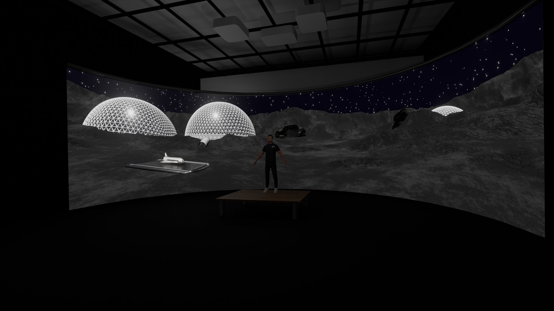 Dark moonscape with a figure in front