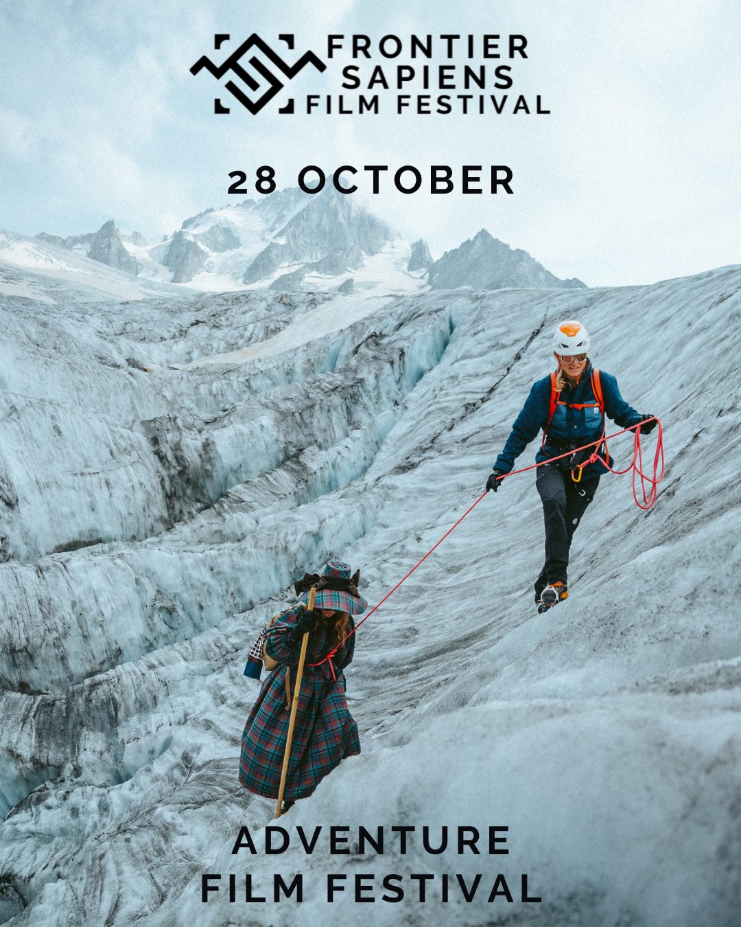 2 people climbing a glacier