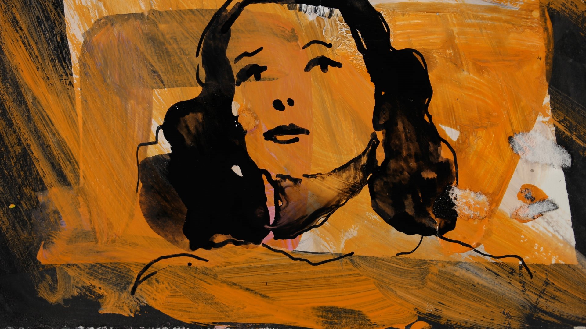an abstract portrait painting created with bold, expressive brushstrokes and ink-like marks.