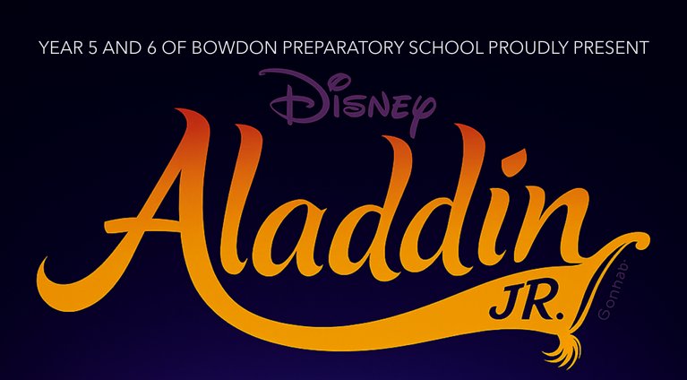 Disney Aladdin Jr logo on a dark blue background