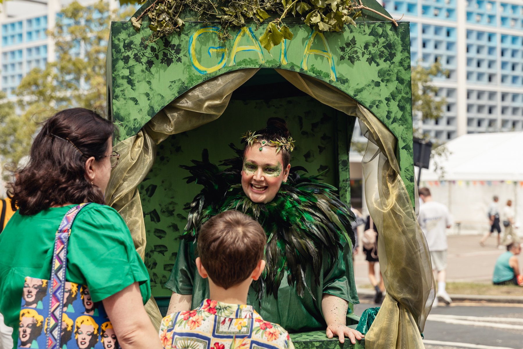 a green fortune tellers tent with the word gaia on it
